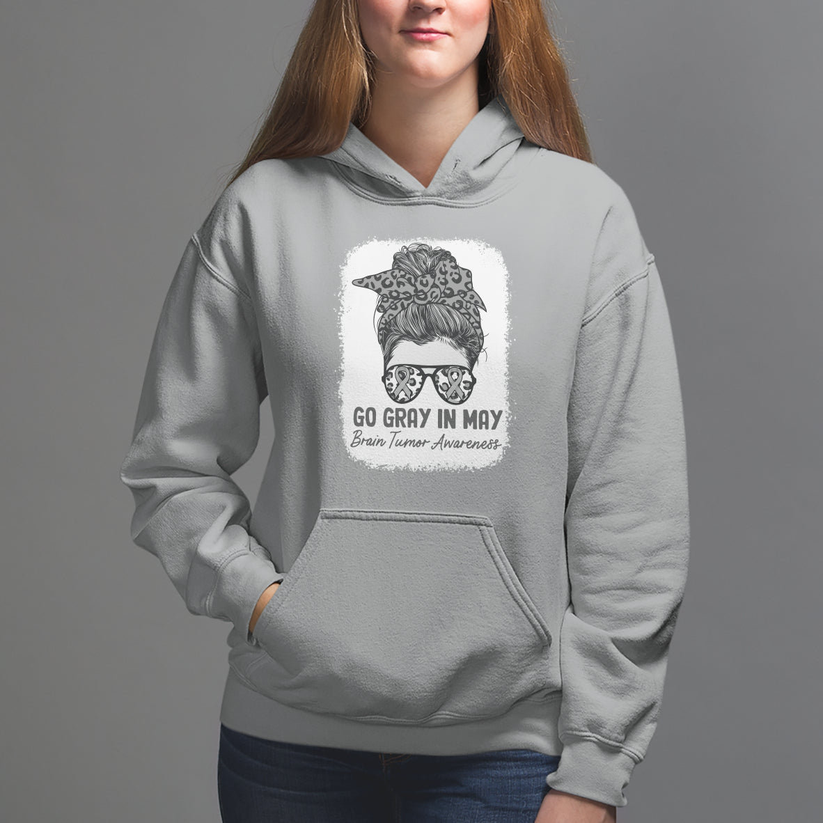 Brain Cancer Hoodie Brain Cancer Awareness Shirt Go Gray In May Messy Bun Womens - Wonder Print Shop