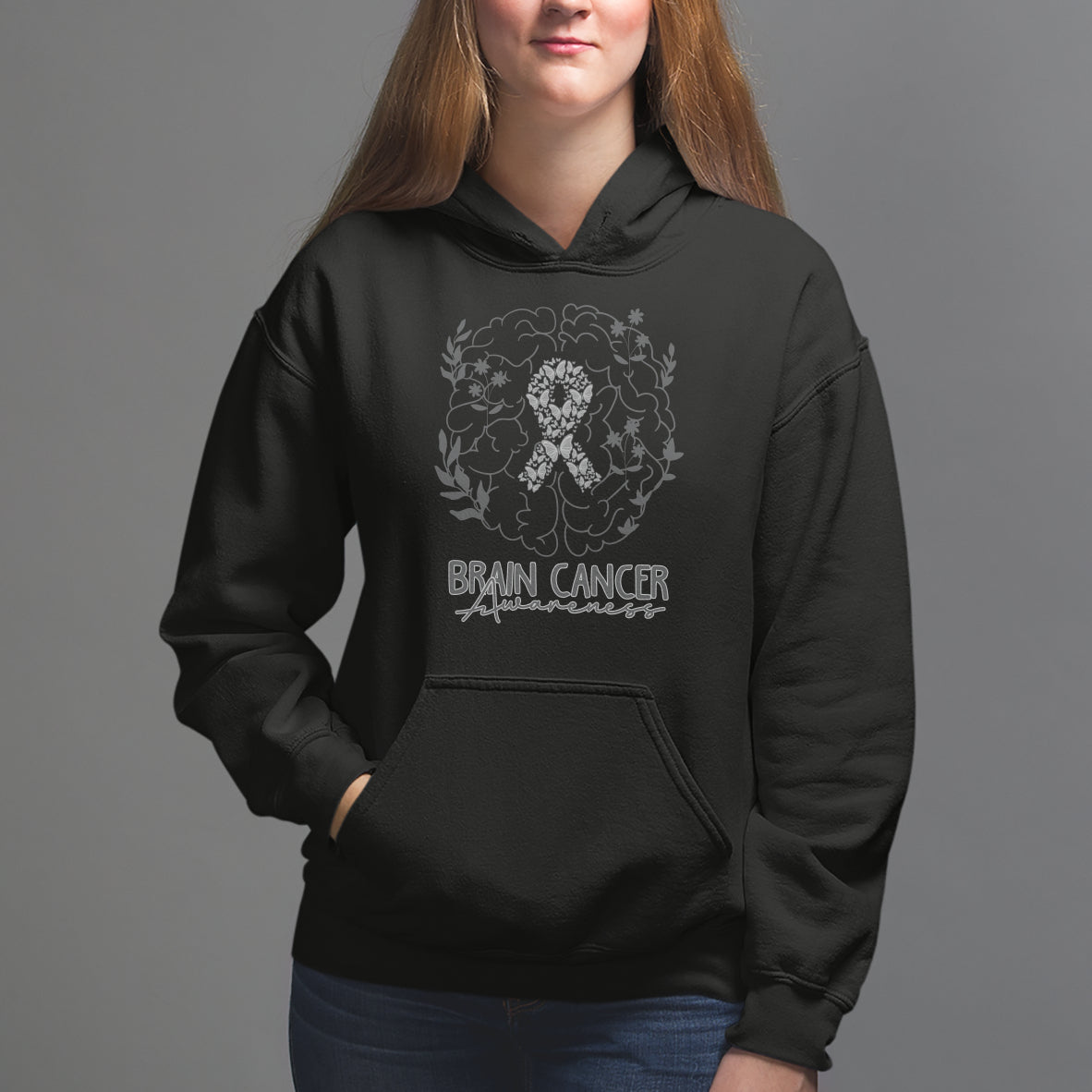 Brain Cancer Hoodie Brain Cancer Awareness Support Gray Ribbon Brain Men Womens - Wonder Print Shop