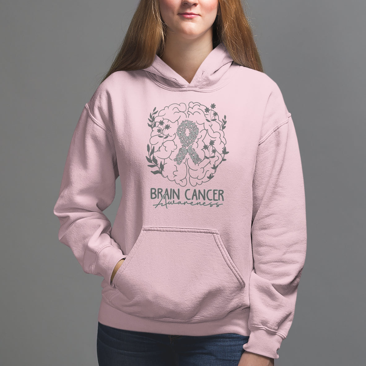 Brain Cancer Hoodie Brain Cancer Awareness Support Gray Ribbon Brain Men Womens - Wonder Print Shop