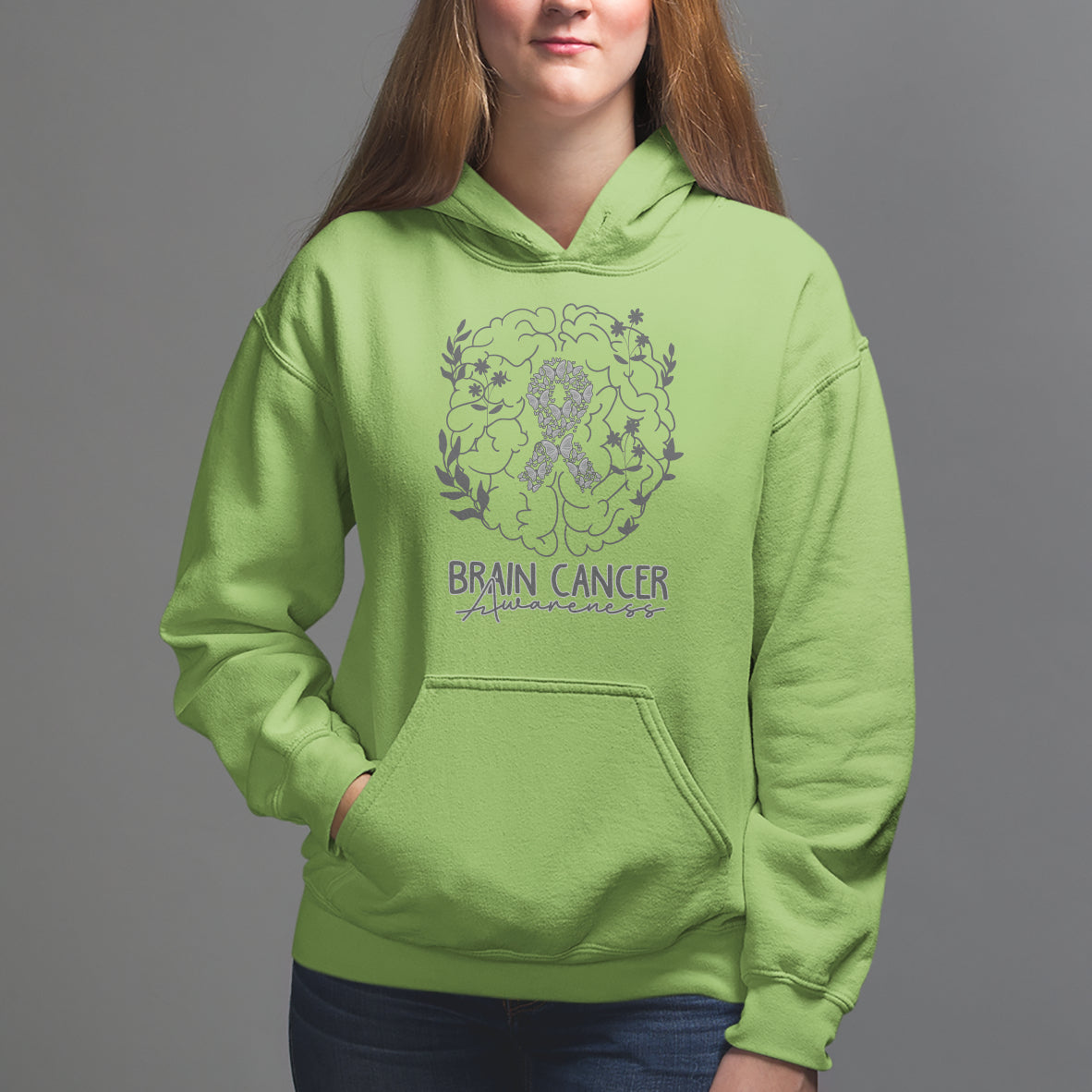 Brain Cancer Hoodie Brain Cancer Awareness Support Gray Ribbon Brain Men Womens - Wonder Print Shop