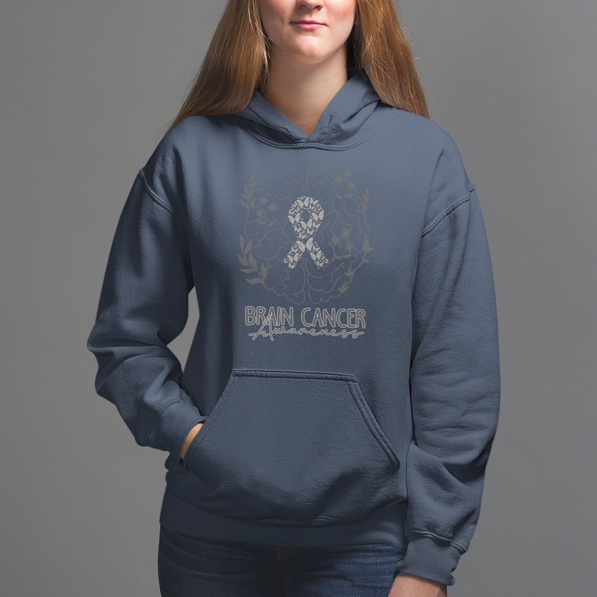 Brain Cancer Hoodie Brain Cancer Awareness Support Gray Ribbon Brain Men Womens - Wonder Print Shop