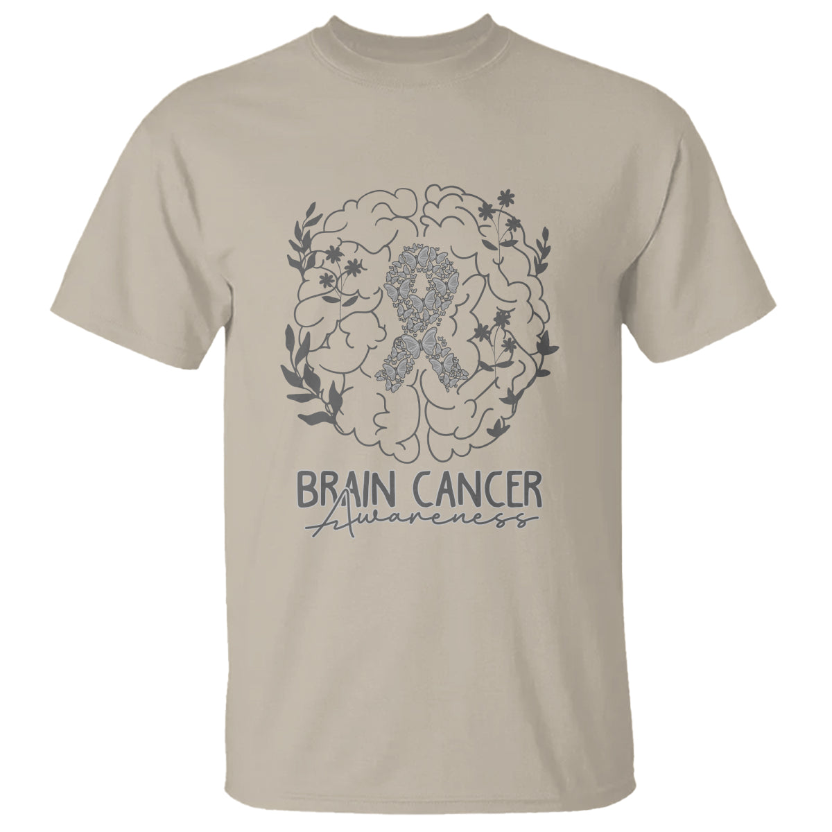 Brain Cancer T Shirt Brain Cancer Awareness Support Gray Ribbon Brain Men Womens - Wonder Print Shop