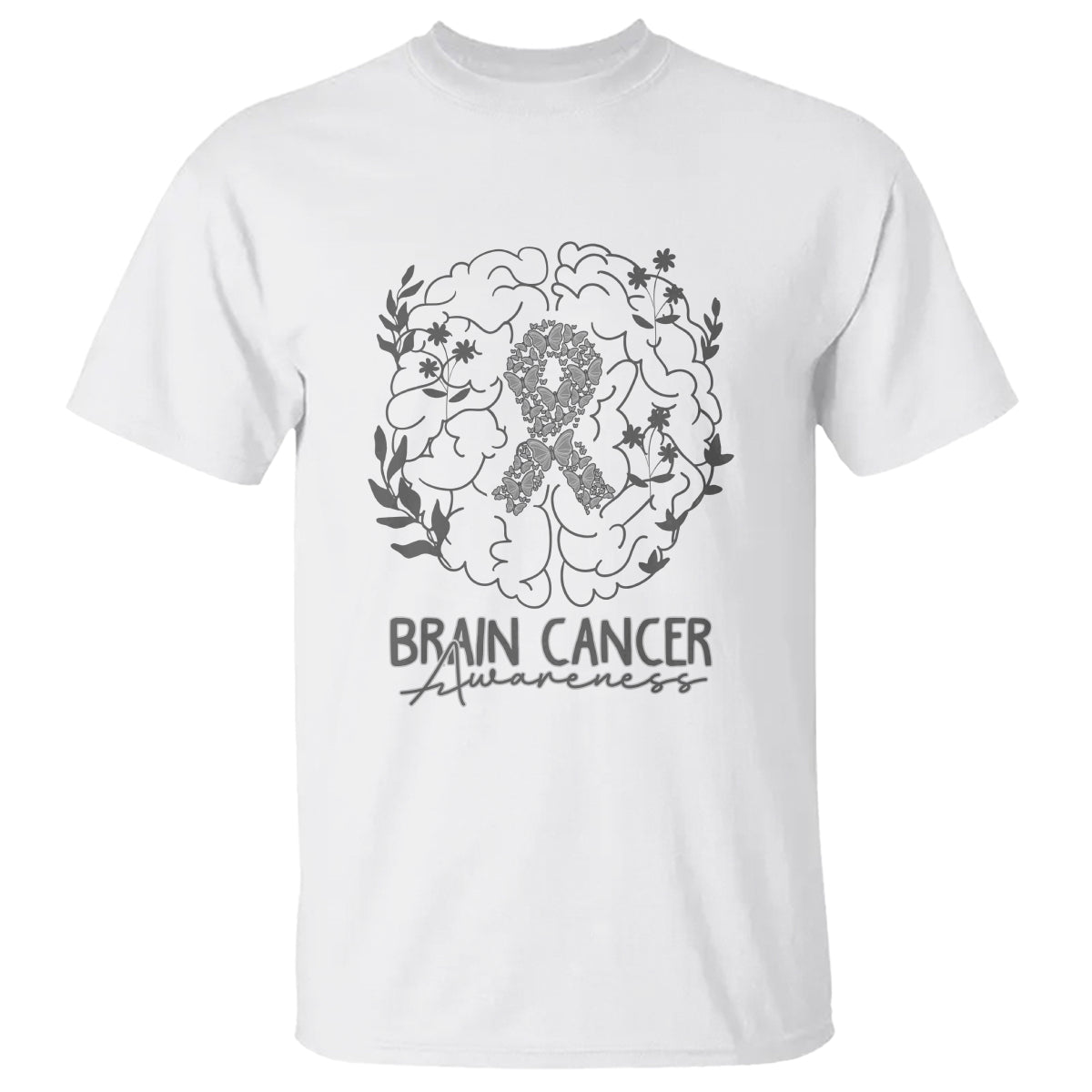 Brain Cancer T Shirt Brain Cancer Awareness Support Gray Ribbon Brain Men Womens - Wonder Print Shop