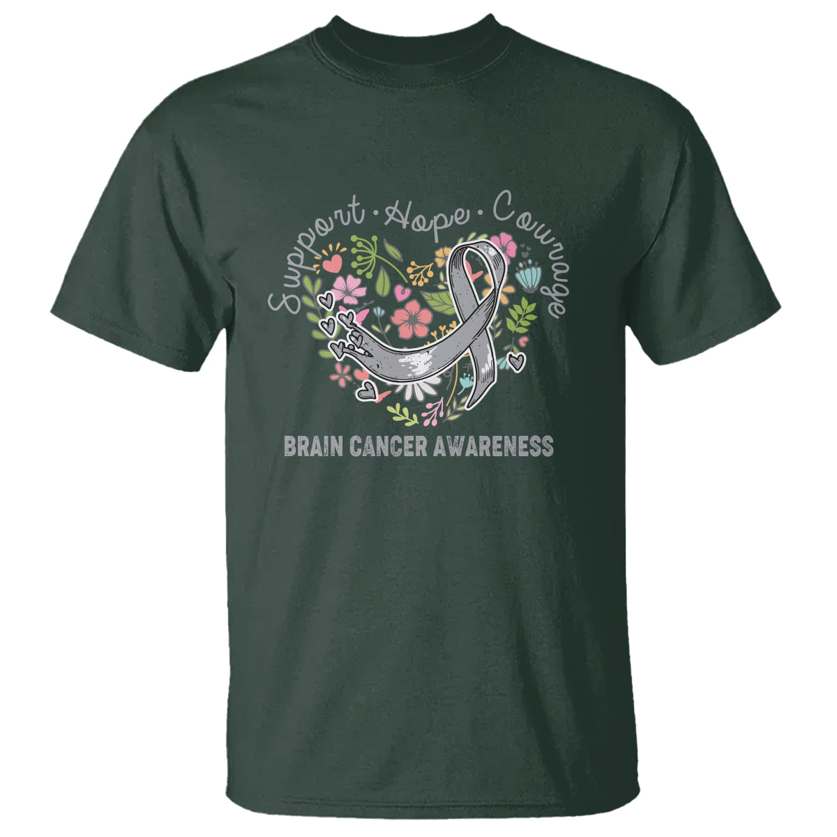 Brain Cancer T Shirt Brain Cancer Awareness Support Hope Courage Grey Ribbon - Wonder Print Shop
