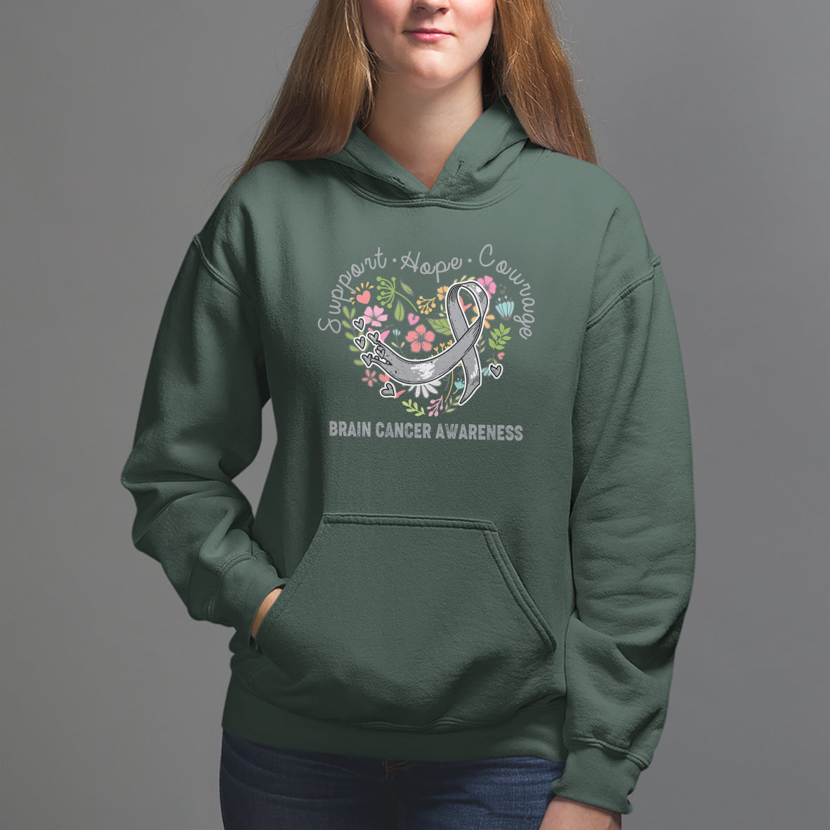 Brain Cancer Hoodie Brain Cancer Awareness Support Hope Courage Grey Ribbon - Wonder Print Shop