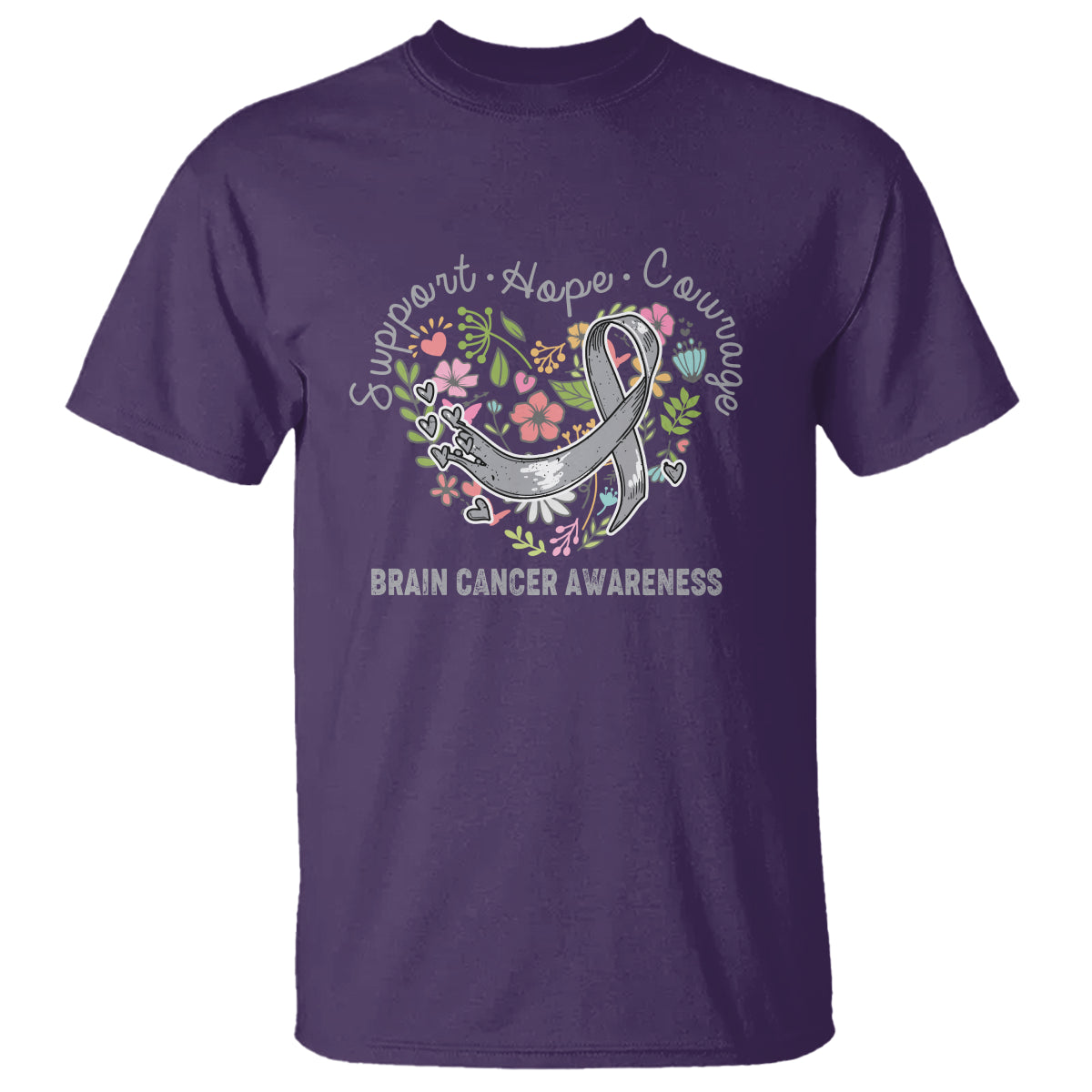 Brain Cancer T Shirt Brain Cancer Awareness Support Hope Courage Grey Ribbon - Wonder Print Shop