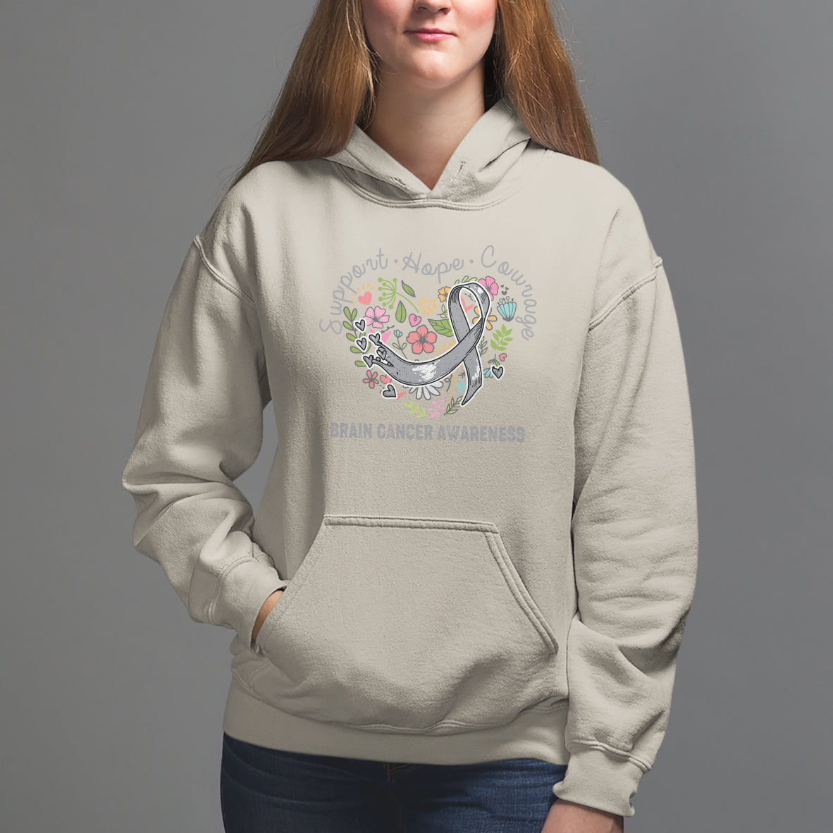 Brain Cancer Hoodie Brain Cancer Awareness Support Hope Courage Grey Ribbon - Wonder Print Shop