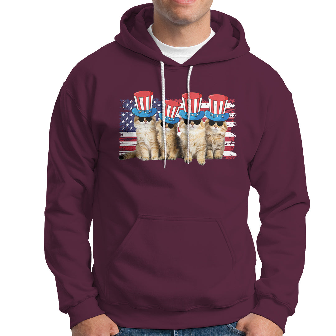 American Cat Hoodie Funny USA Patriotic Cat Happy 4th July Gifts for Cat Lovers - Wonder Print Shop