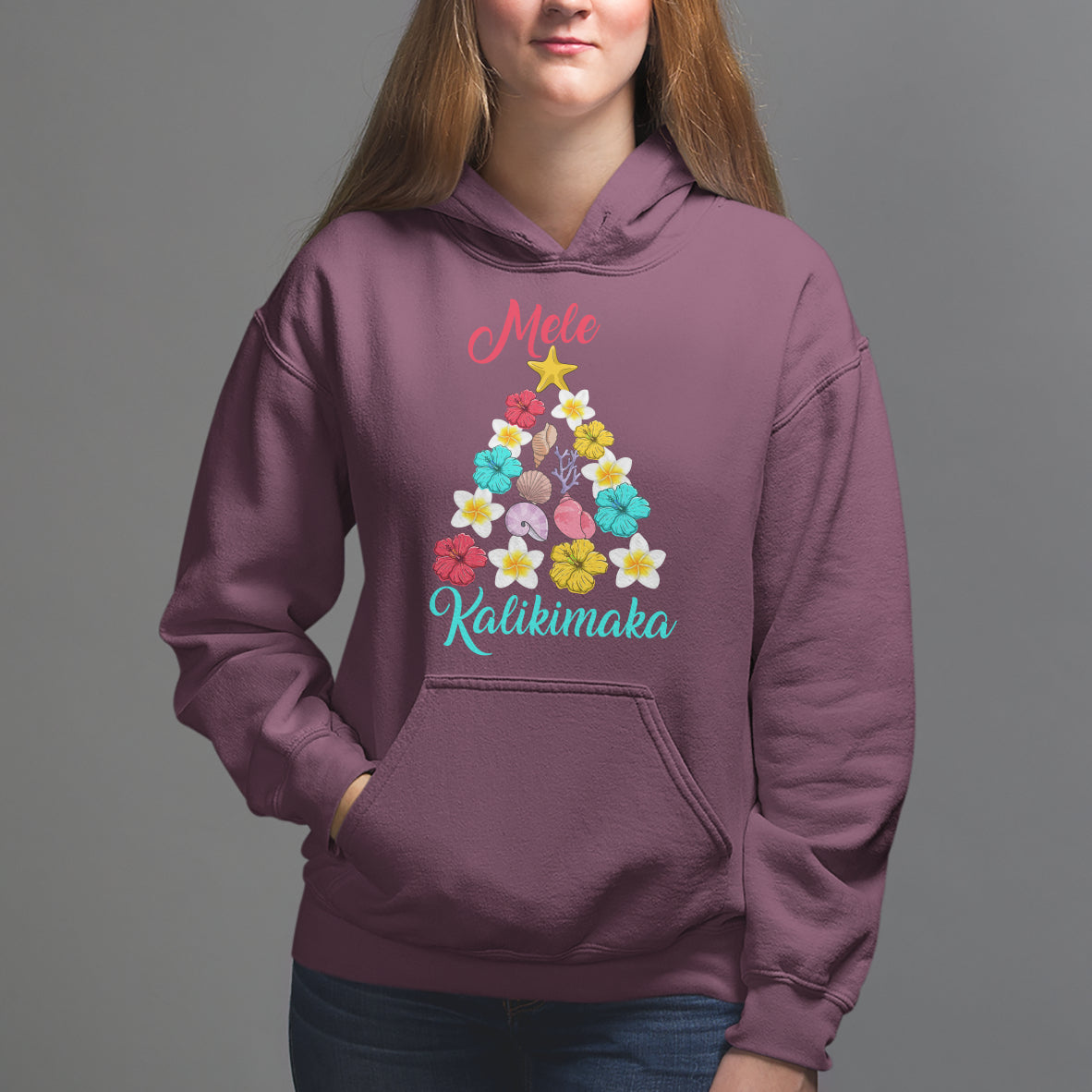 Tropical Island Hawaii Flowers Christmas Tree Mele Kalikimaka Hoodie - Wonder Print Shop