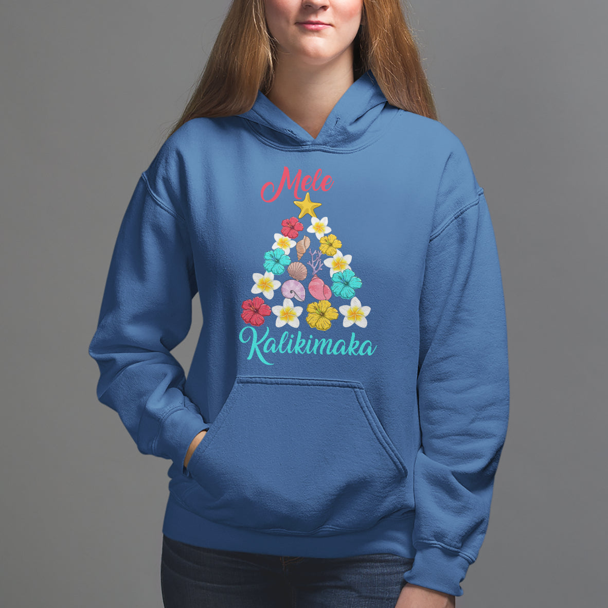 Tropical Island Hawaii Flowers Christmas Tree Mele Kalikimaka Hoodie - Wonder Print Shop