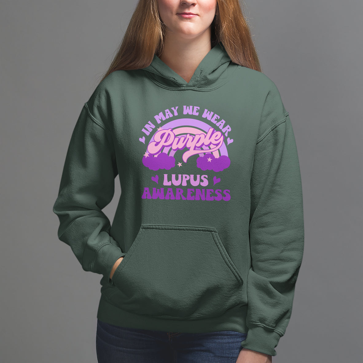 Lupus Awareness Hoodie In May We Wear Purple Lupus Awareness Purple Ribbon Awareness - Wonder Print Shop
