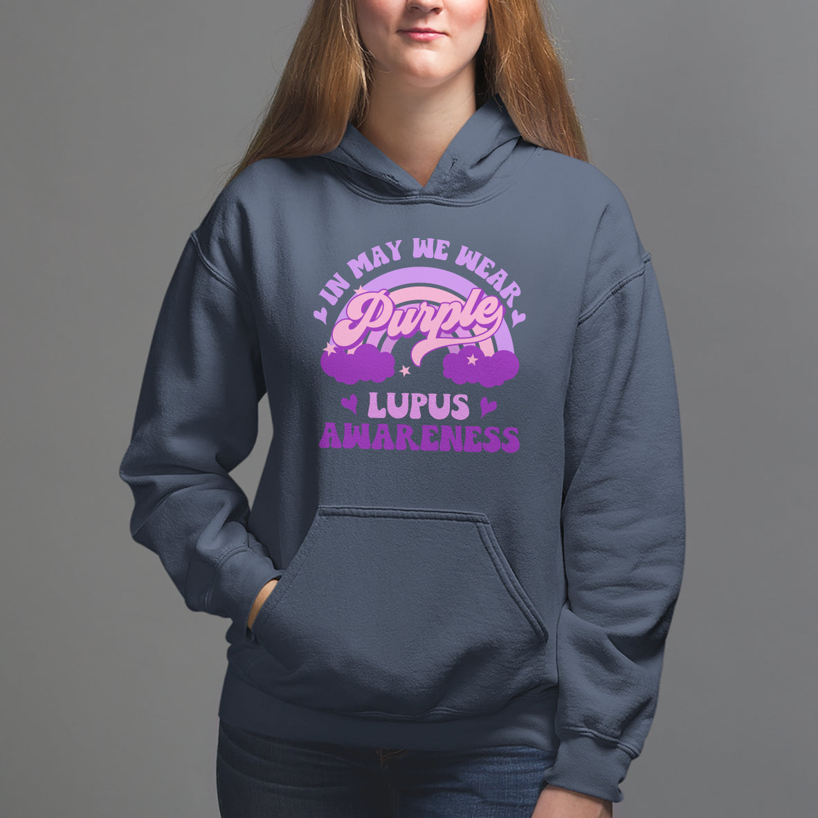 Lupus Awareness Hoodie In May We Wear Purple Lupus Awareness Purple Ribbon Awareness - Wonder Print Shop