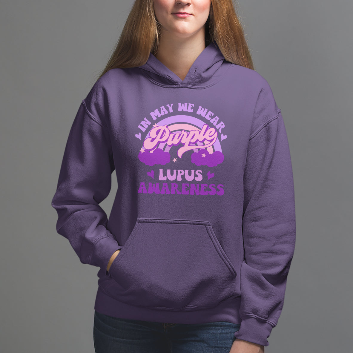 Lupus Awareness Hoodie In May We Wear Purple Lupus Awareness Purple Ribbon Awareness - Wonder Print Shop