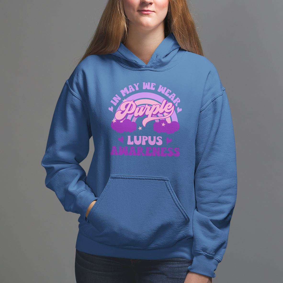 Lupus Awareness Hoodie In May We Wear Purple Lupus Awareness Purple Ribbon Awareness - Wonder Print Shop