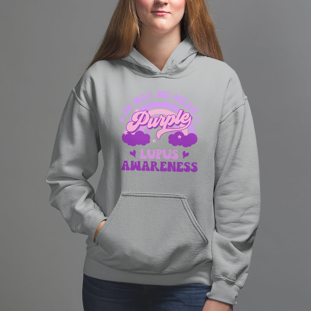 Lupus Awareness Hoodie In May We Wear Purple Lupus Awareness Purple Ribbon Awareness - Wonder Print Shop