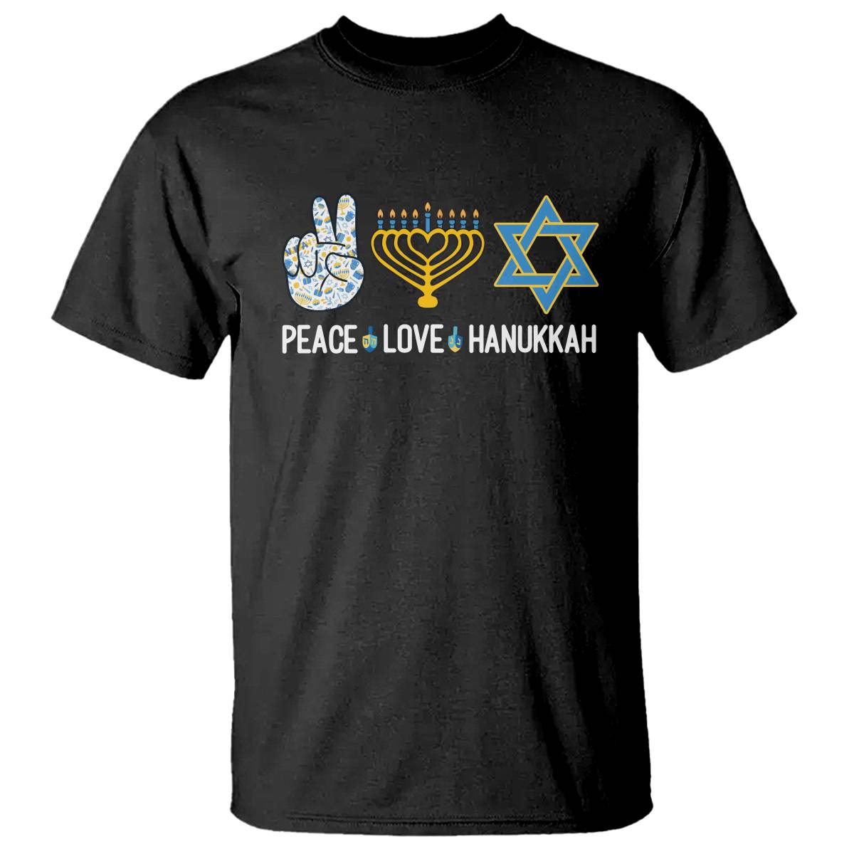 Peace Love Hanukkah Retro Chanukah Jewish Menorah Star of David T Shirt - Wonder Print Shop