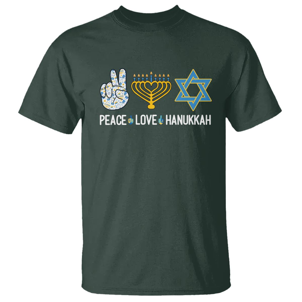 Peace Love Hanukkah Retro Chanukah Jewish Menorah Star of David T Shirt - Wonder Print Shop