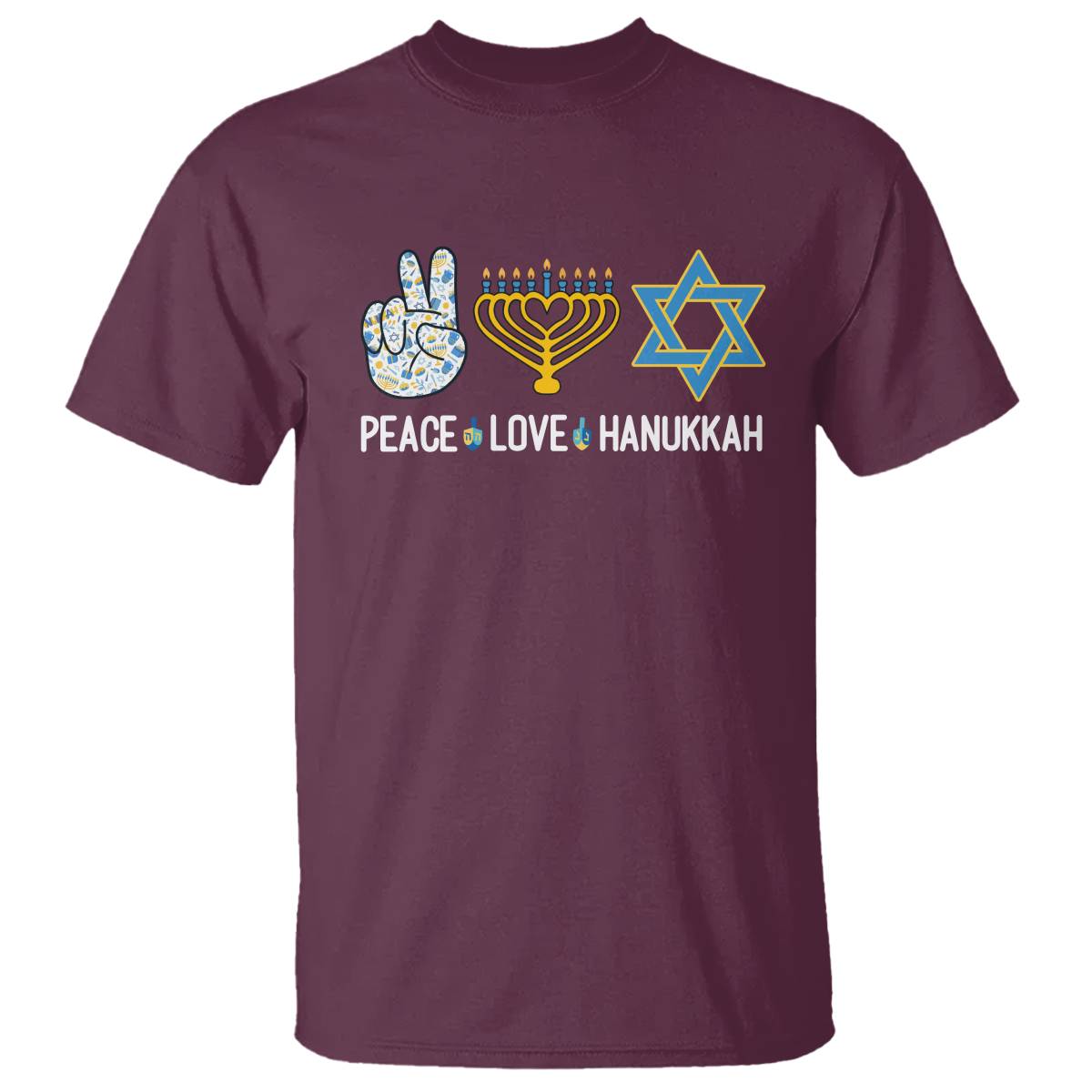 Peace Love Hanukkah Retro Chanukah Jewish Menorah Star of David T Shirt - Wonder Print Shop