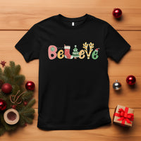Believe Christmas T Shirt Santa Claus Reindeer Candy Cane Groovy Xmas - Wonder Print Shop