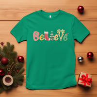 Believe Christmas T Shirt Santa Claus Reindeer Candy Cane Groovy Xmas - Wonder Print Shop