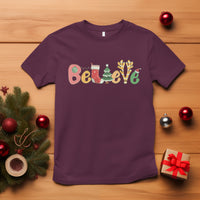 Believe Christmas T Shirt Santa Claus Reindeer Candy Cane Groovy Xmas - Wonder Print Shop