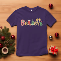 Believe Christmas T Shirt Santa Claus Reindeer Candy Cane Groovy Xmas - Wonder Print Shop