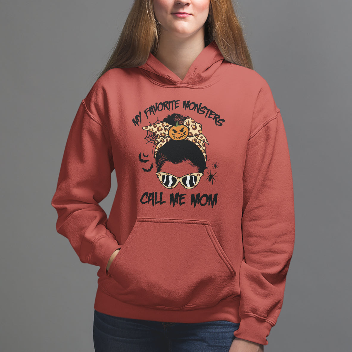 Halloween Mom Hoodie My Favorite Monsters Call Me Mom Messy Bun Halloween Costume - Wonder Print Shop