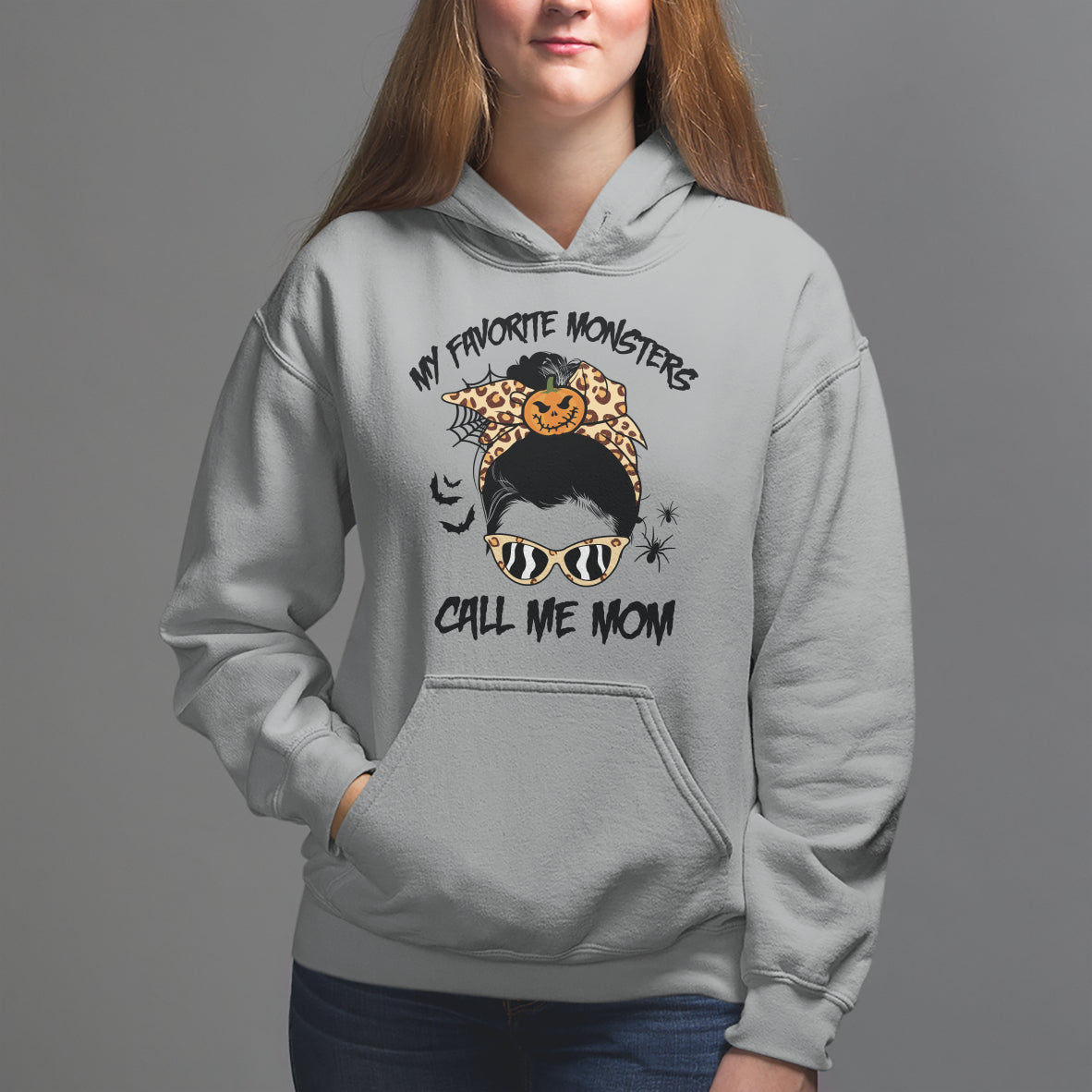 Halloween Mom Hoodie My Favorite Monsters Call Me Mom Messy Bun Halloween Costume - Wonder Print Shop