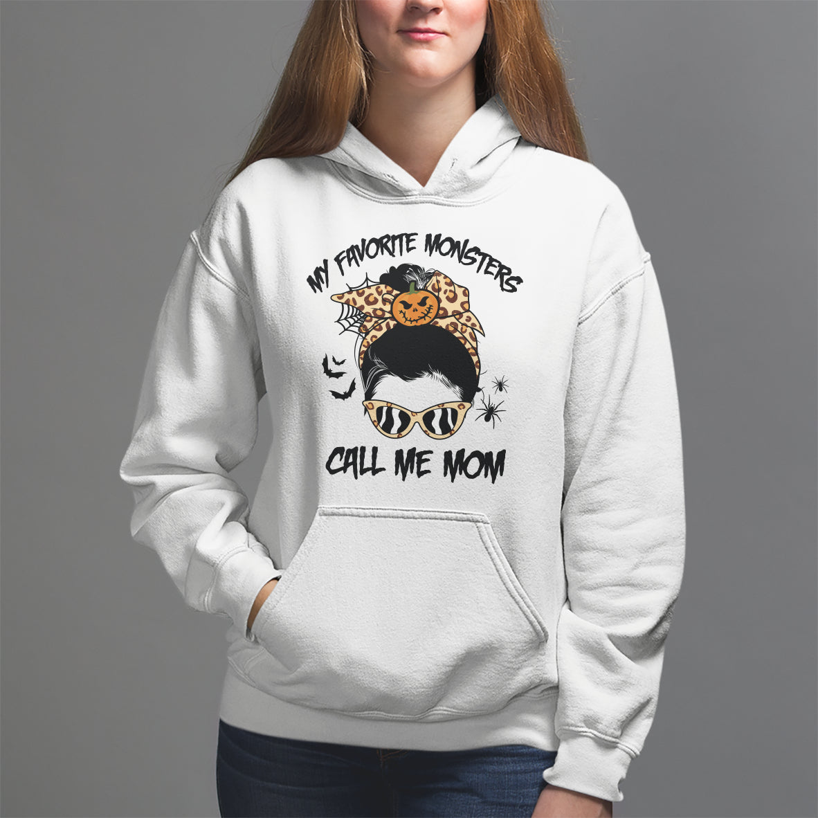 Halloween Mom Hoodie My Favorite Monsters Call Me Mom Messy Bun Halloween Costume - Wonder Print Shop