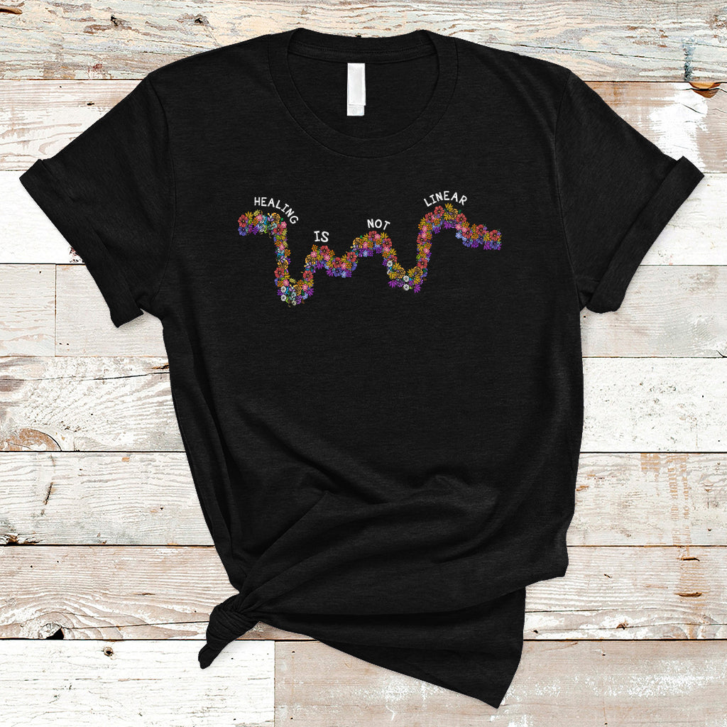 Mental Health Matters T Shirt Healing Is Not Linear Mental Health Awareness Flowers Linear - Wonder Print Shop