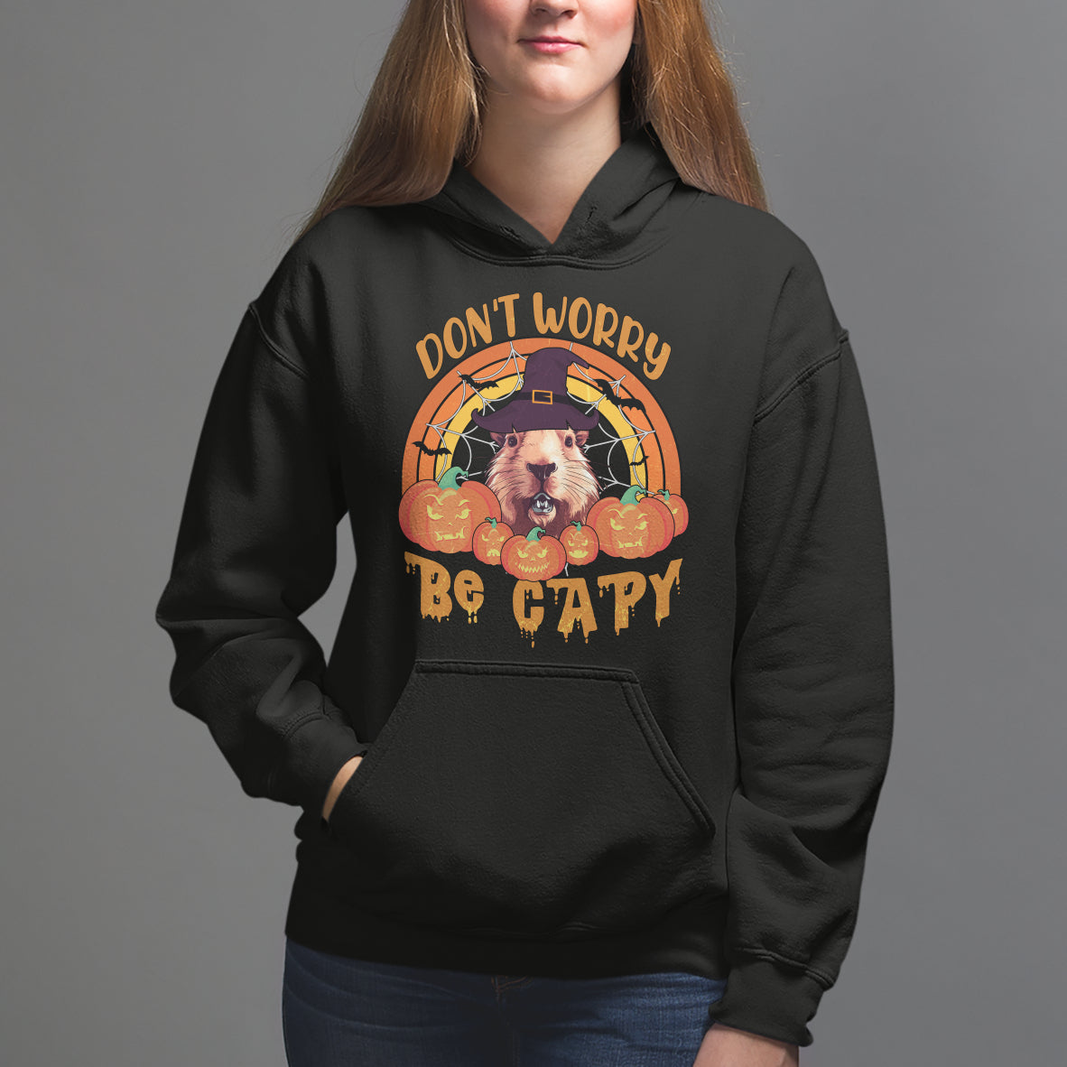 Halloween Hoodie Don't Worry Be Capy Funny Capybara In Halloween Costume T-Shirt for Halloween lovers, Capybara Meme, Spooky Season - Wonder Print Shop