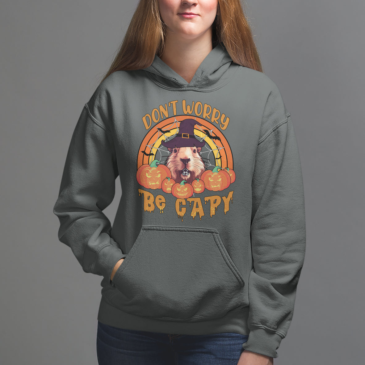 Halloween Hoodie Don't Worry Be Capy Funny Capybara In Halloween Costume T-Shirt for Halloween lovers, Capybara Meme, Spooky Season - Wonder Print Shop