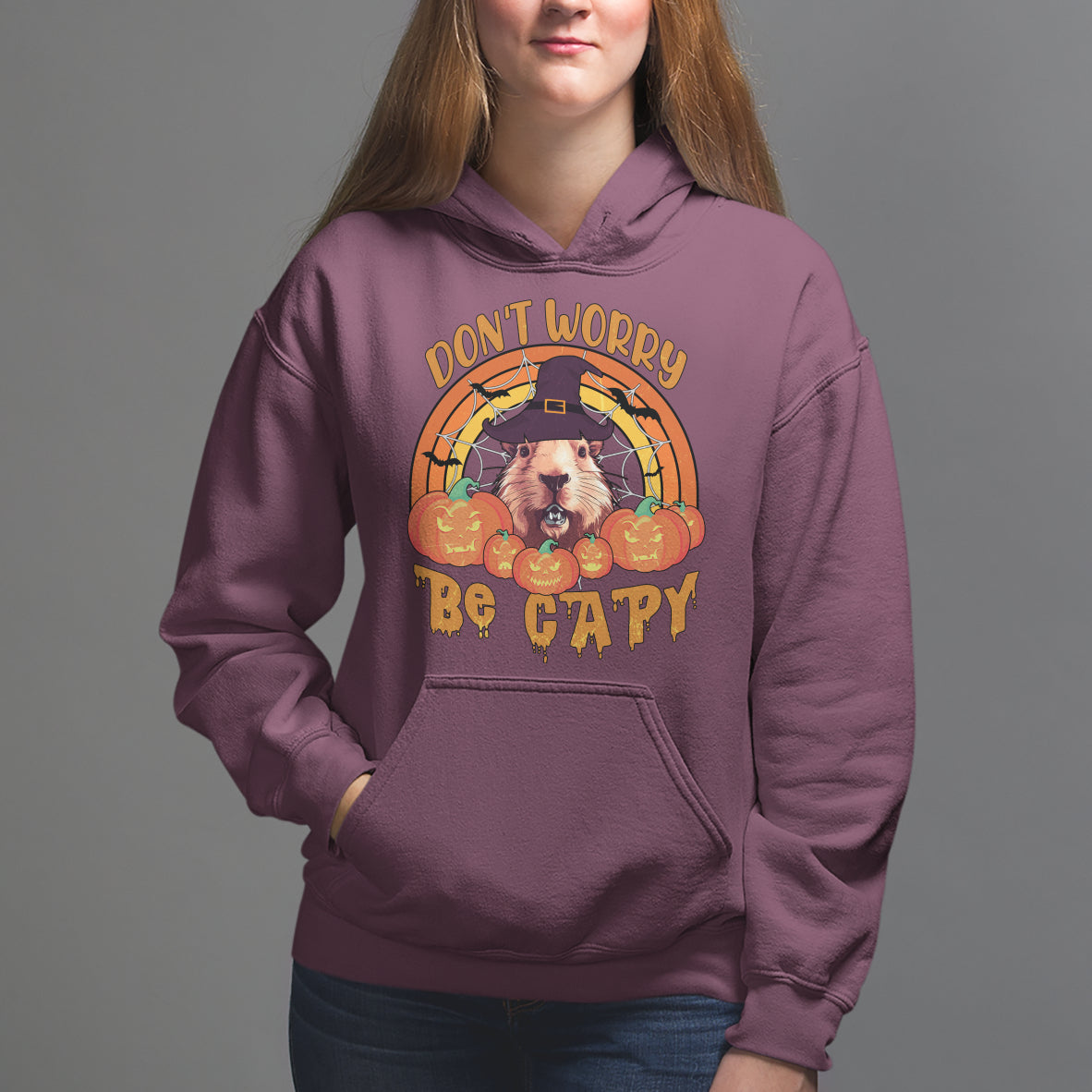 Halloween Hoodie Don't Worry Be Capy Funny Capybara In Halloween Costume T-Shirt for Halloween lovers, Capybara Meme, Spooky Season - Wonder Print Shop
