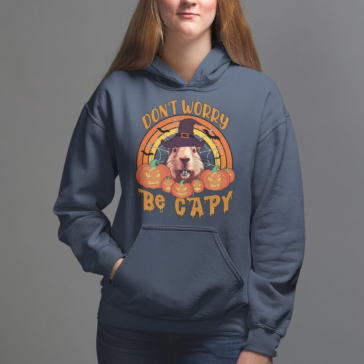 Halloween Hoodie Don't Worry Be Capy Funny Capybara In Halloween Costume T-Shirt for Halloween lovers, Capybara Meme, Spooky Season - Wonder Print Shop