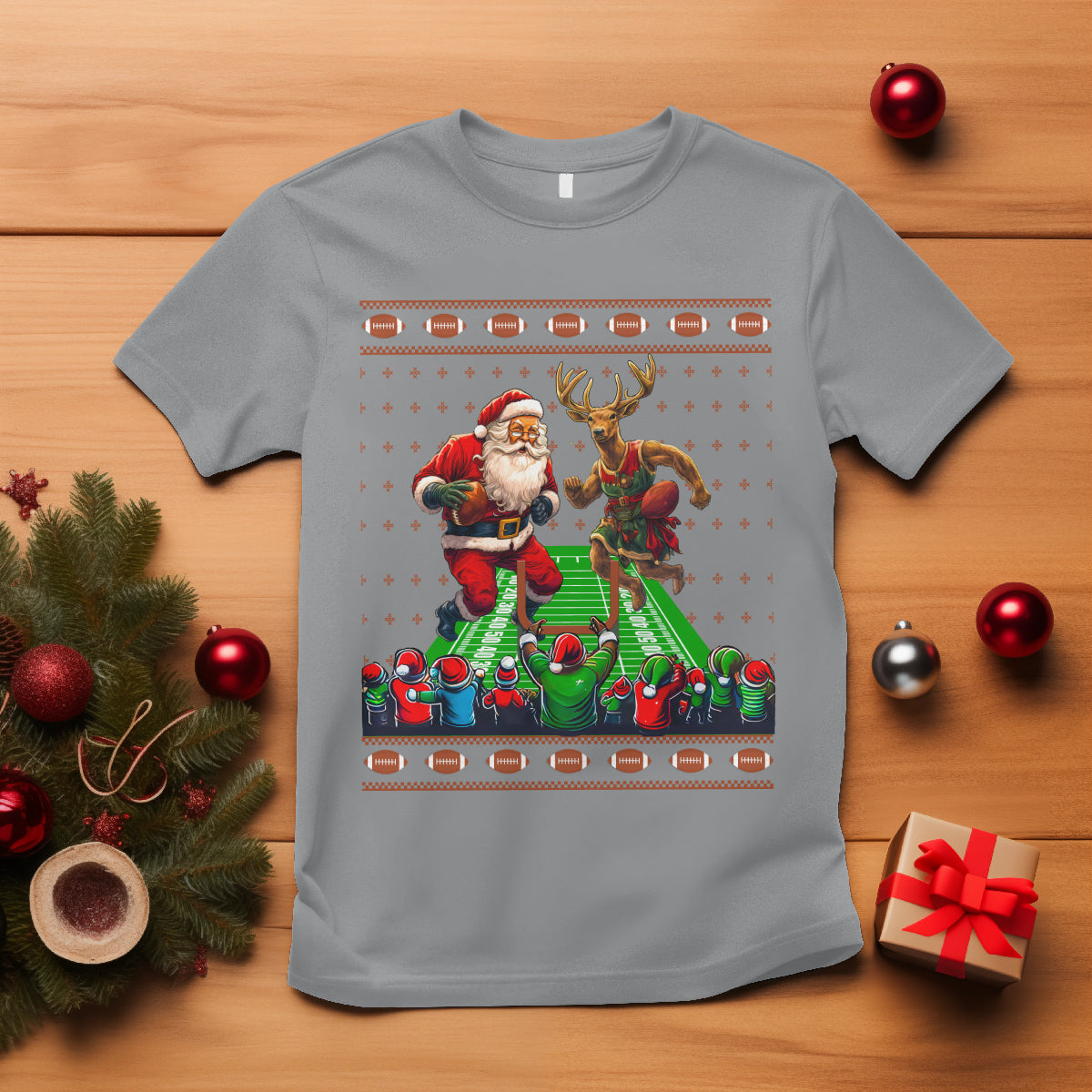 Christmas Sport T Shirt Santa Reindeer Play American Football - Wonder Print Shop