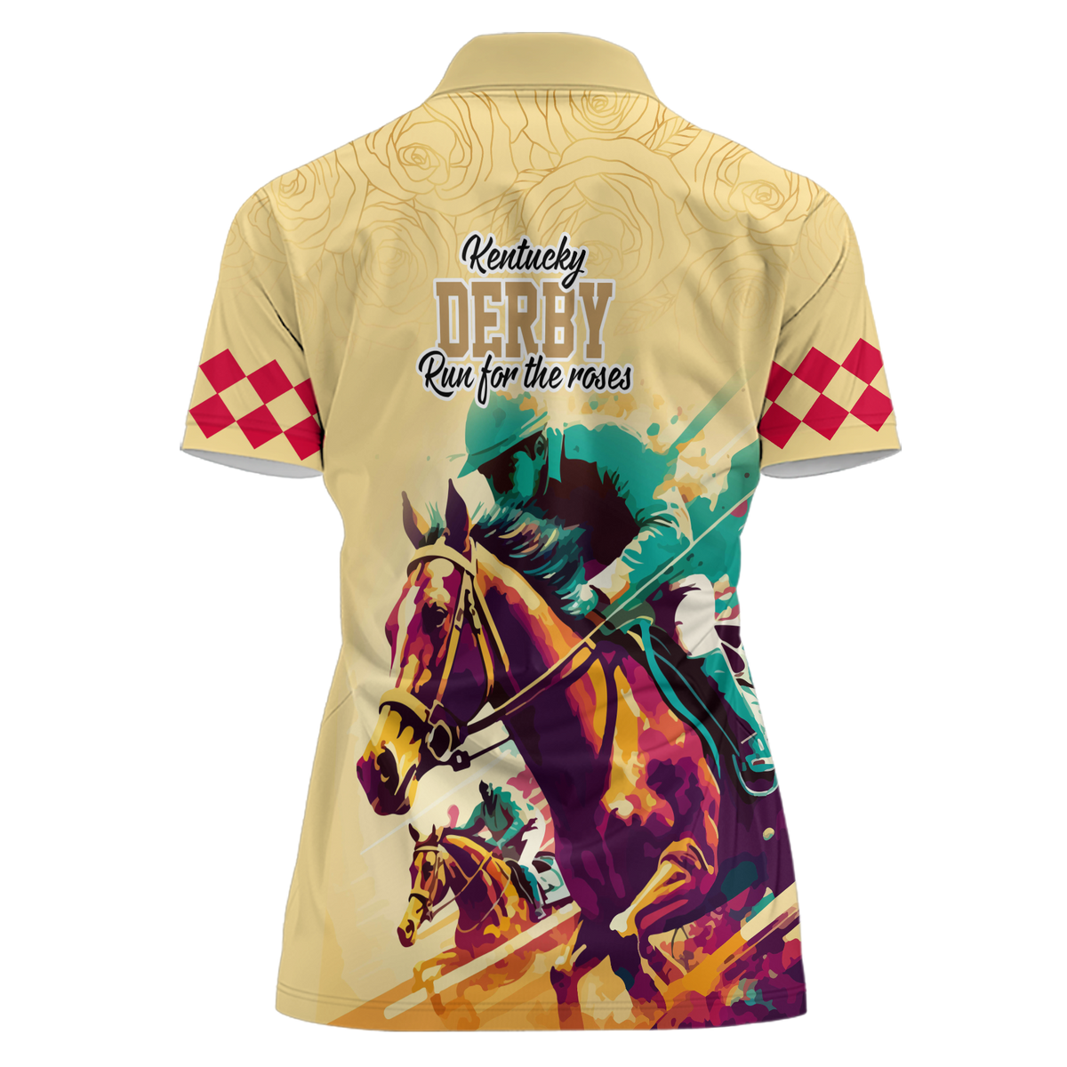 Custom Women’s Kentucky Derby Polo Shirt with Photo – Gold Horse Racing Anniversary Design CTM09