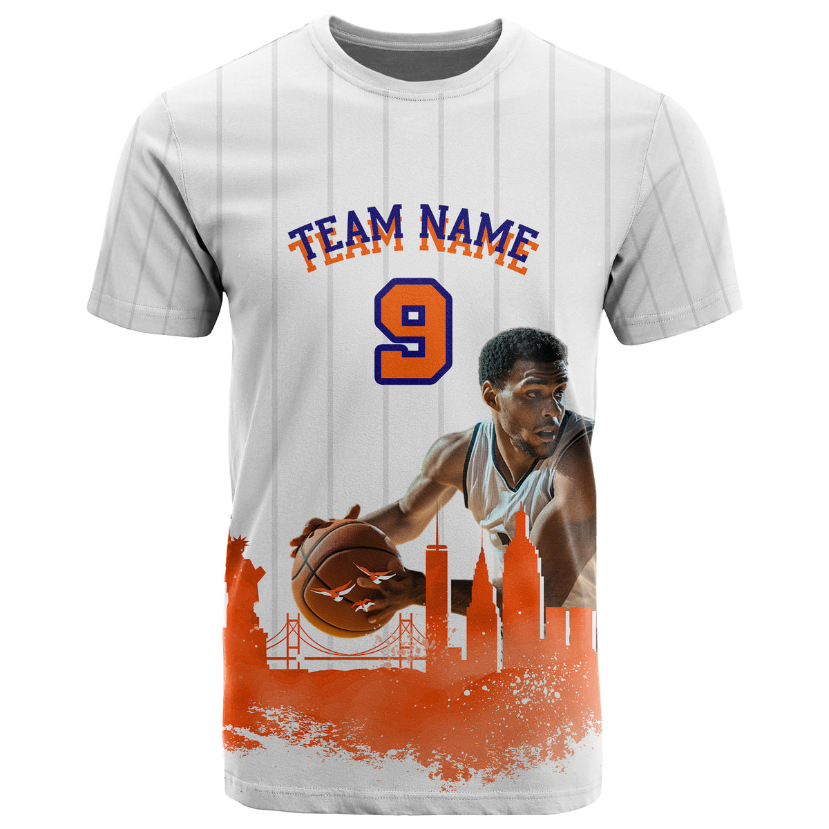 Custom Photo Orange NYC Skyline T Shirt