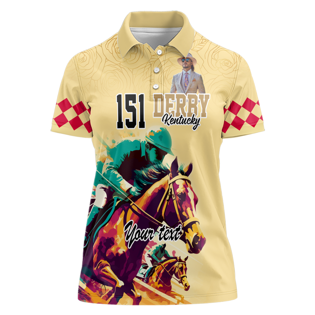 Custom Photo Kentucky Horse Racing Women Polo Shirt Derby Anniversary Art Gold Version