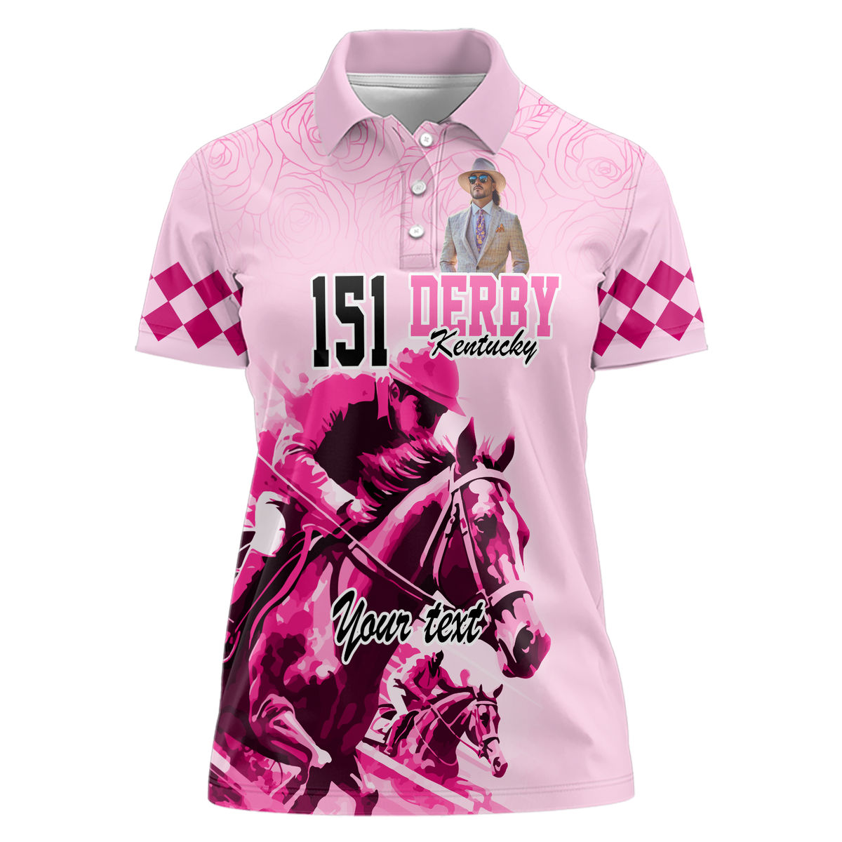 Custom Photo Kentucky Horse Racing Women Polo Shirt Derby Anniversary Pink Out Party