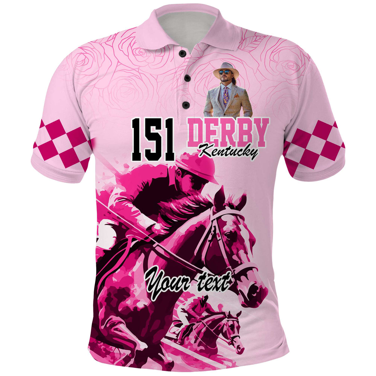 Custom Photo Kentucky Horse Racing Polo Shirt Derby Anniversary Pink Out Party