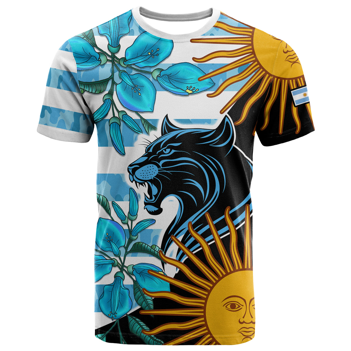 Personalised Argentina	Los Pumas Rugby T Shirt Sol de Mayo Mixed Ceibo Flowers - Wonder Print Shop