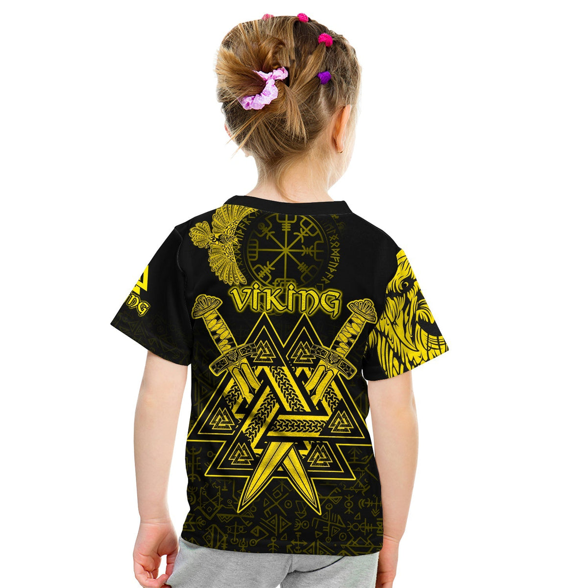 custom-viking-t-shirt-kid-valknut-raven-symbol-celtic-vegvisir-yellow-color