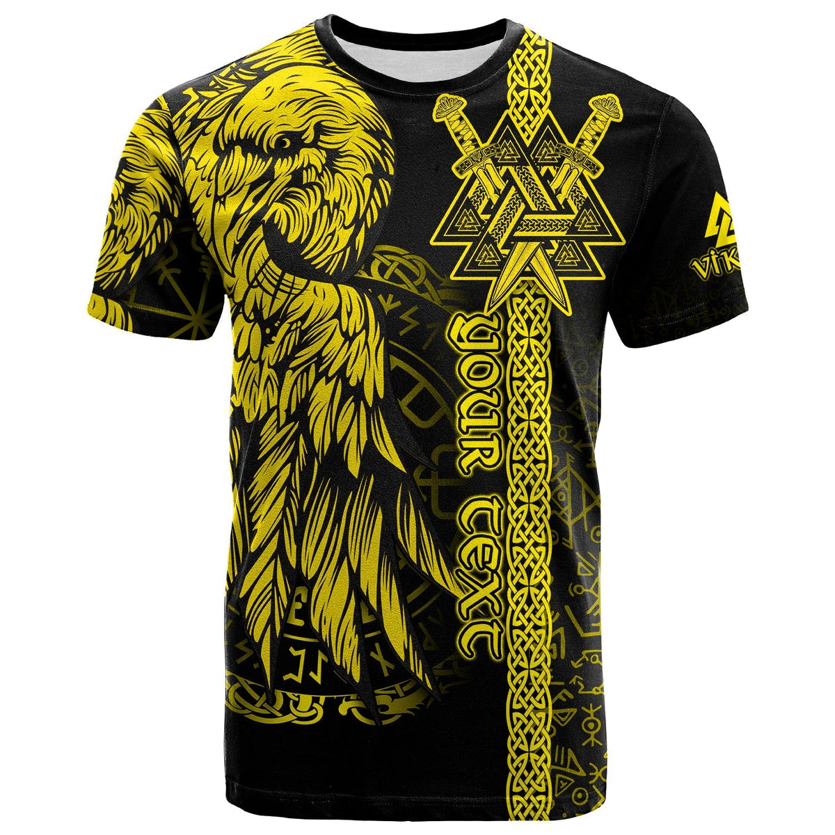 custom-viking-t-shirt-valknut-raven-symbol-celtic-vegvisir-yellow-color