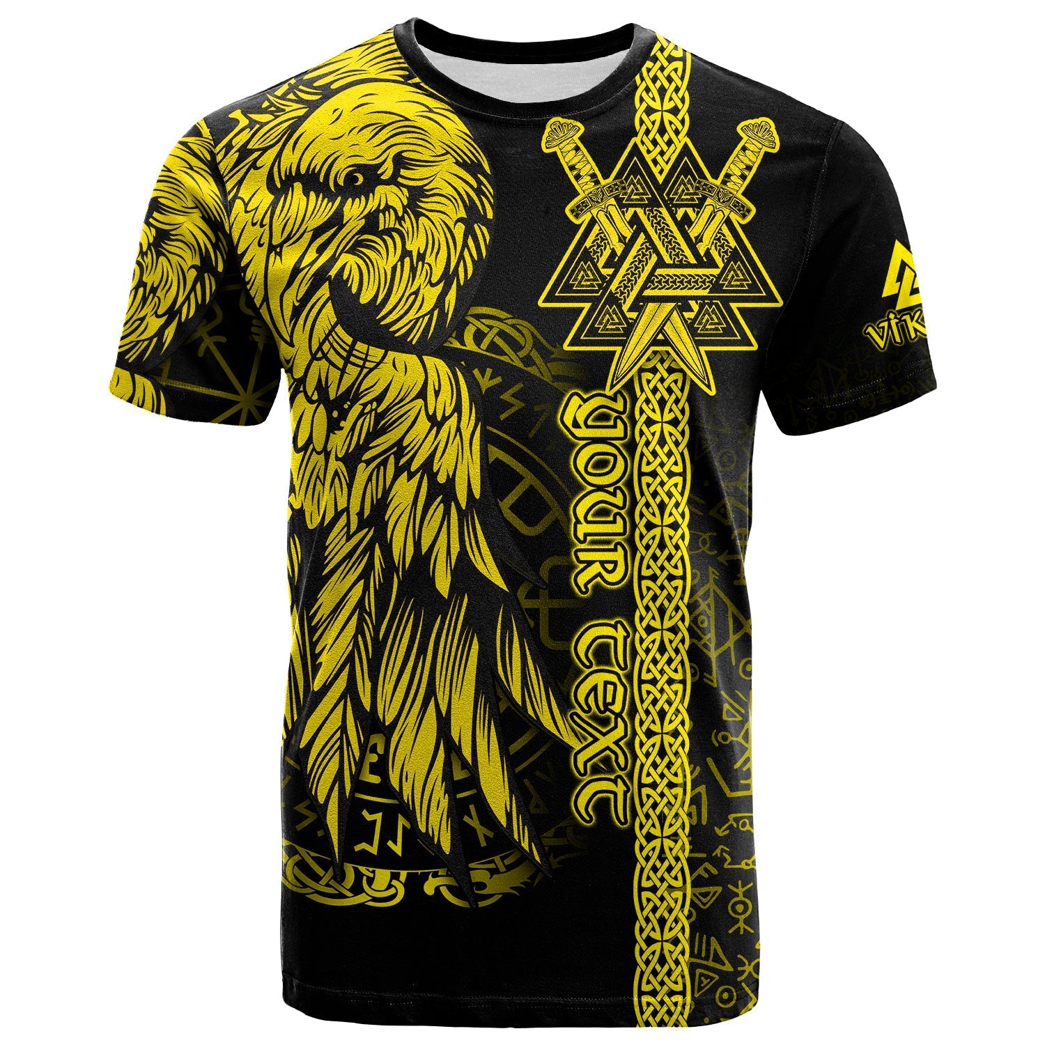 custom-viking-t-shirt-valknut-raven-symbol-celtic-vegvisir-yellow-color