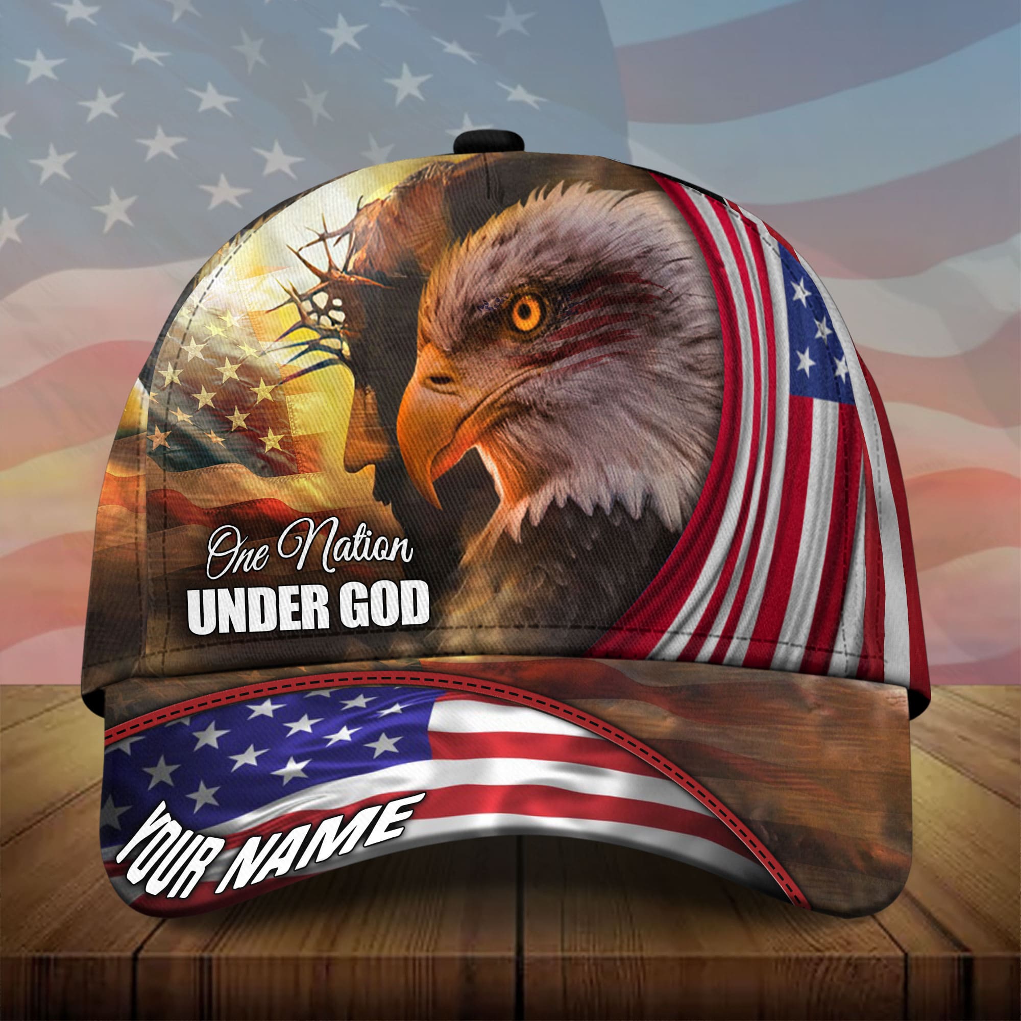 Premium God And Eagle, One Nation Under God 3D Hat Personalized