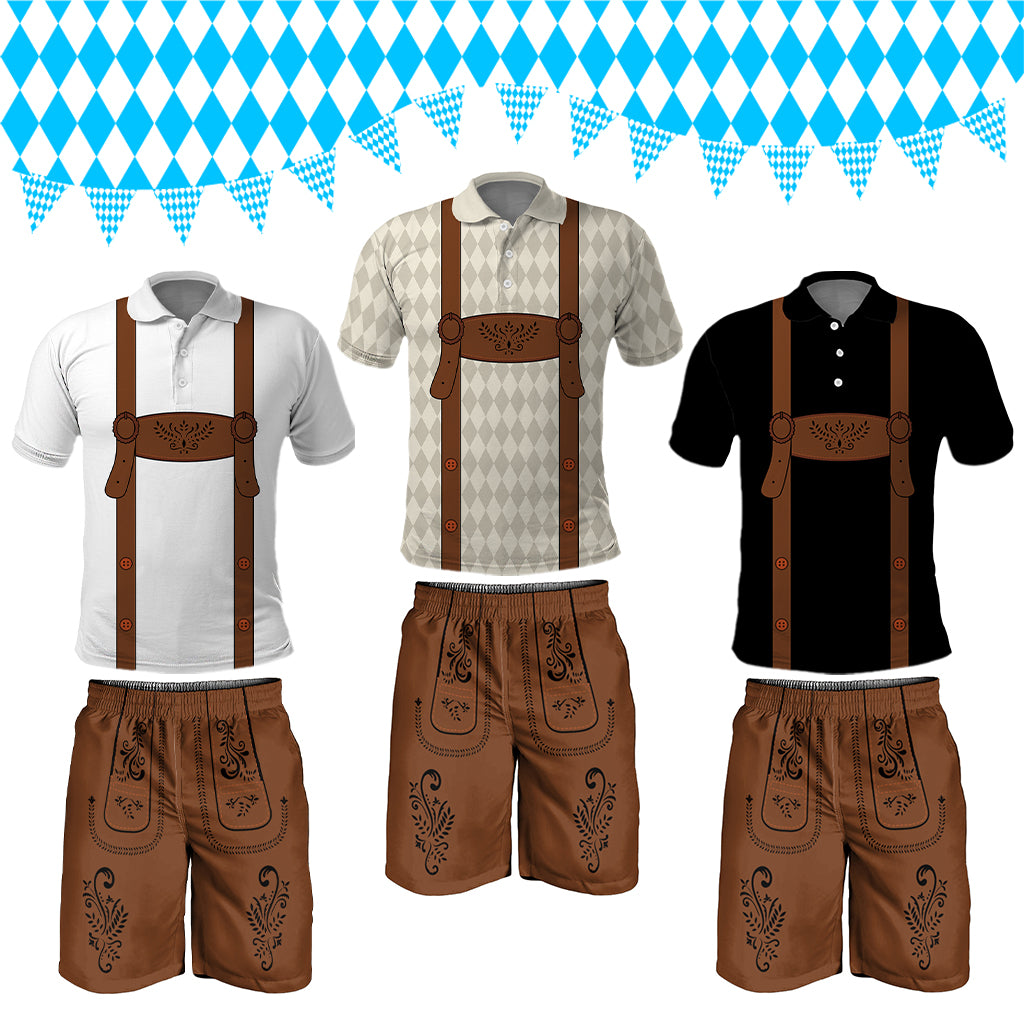 Lederhosen Costume Combo Polo Shirt and Men's Shorts Simple Style LT03