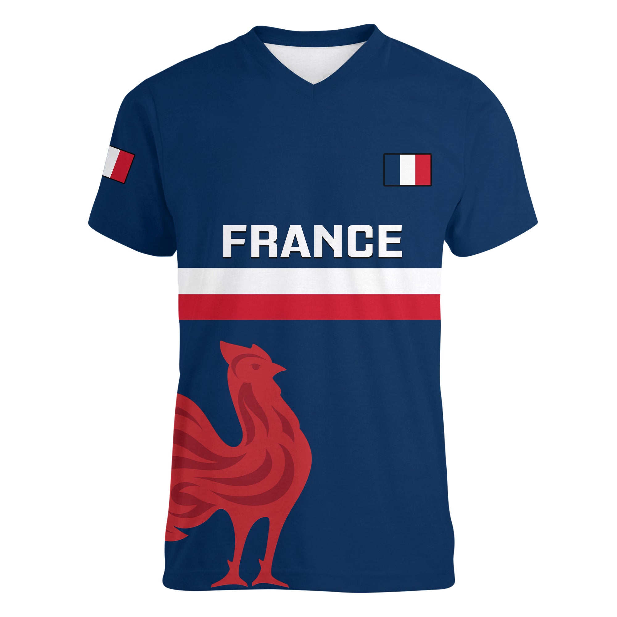 Personalised France Rugby Women V Neck T Shirt 2023 Allez Les Bleus World Cup LT14