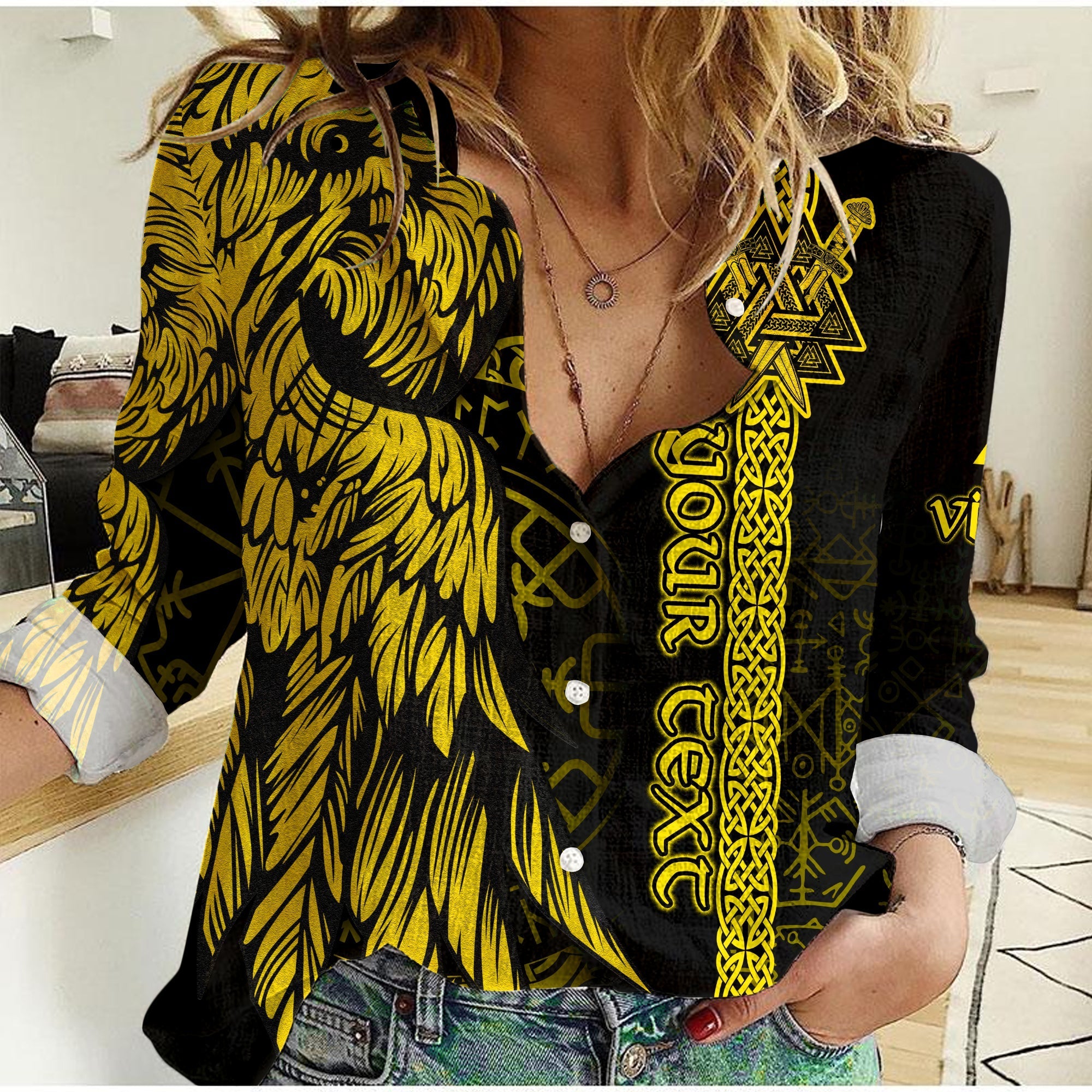 custom-viking-women-casual-shirt-valknut-raven-symbol-celtic-vegvisir-yellow-color