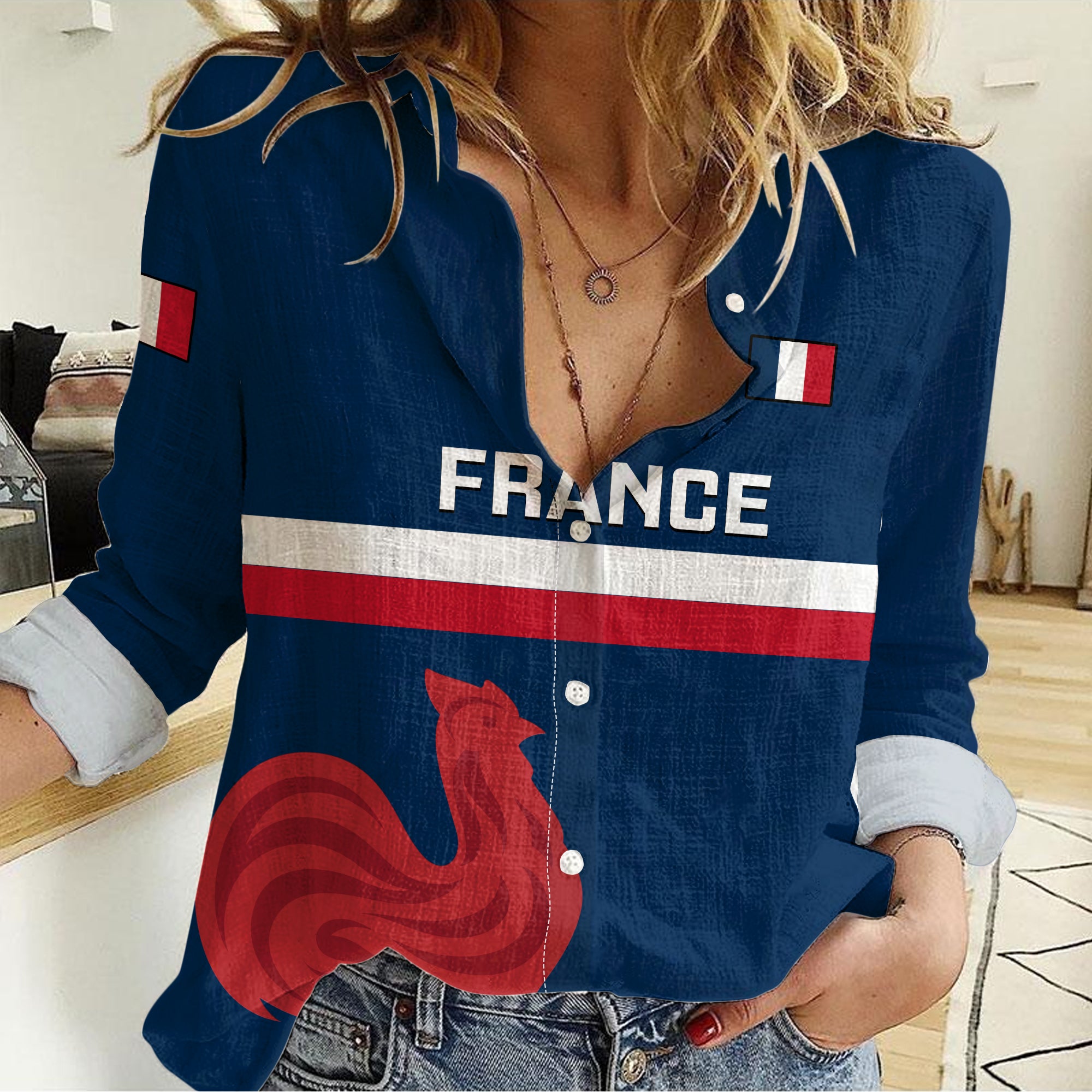 Personalised France Rugby Women Casual Shirt 2023 Allez Les Bleus World Cup LT14
