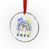 A Girl Loves Hanukkah Crystal Glass Ornament Funny Sloth On Llama Jewish Holiday Gift - Wonder Print Shop